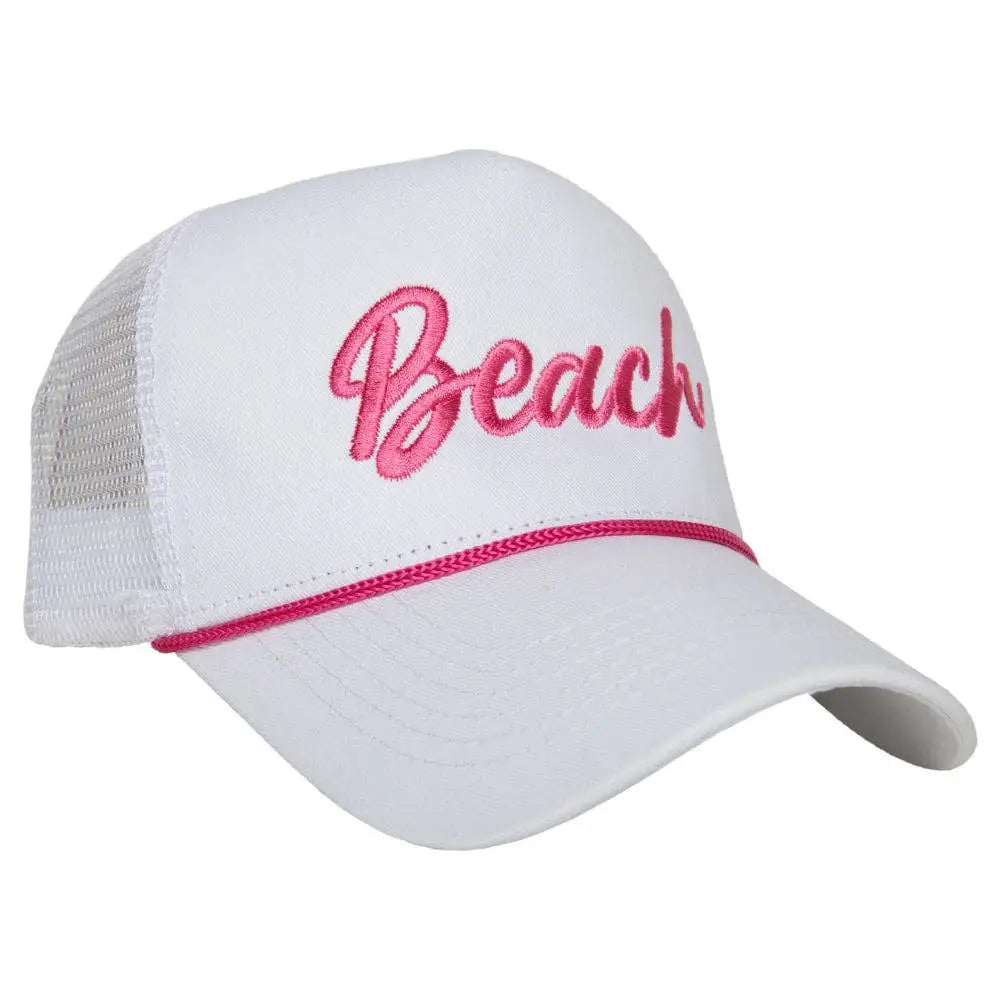 Beach Cursive Trucker Cap with Rope - Hats