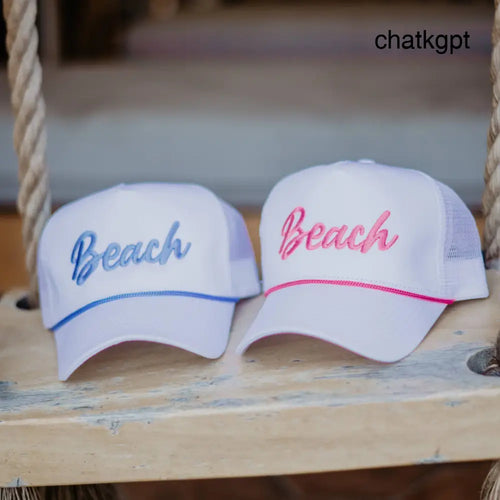 Beach Cursive Trucker Cap with Rope - Hats