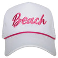 Beach Cursive Trucker Cap with Rope - White and Pink - Hats