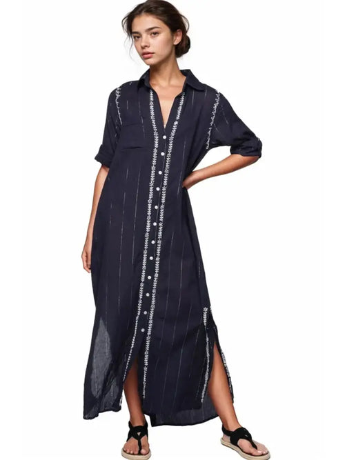Boyfriend Maxi Dress - Dark Denim / Silver / XS/S - Swimwear