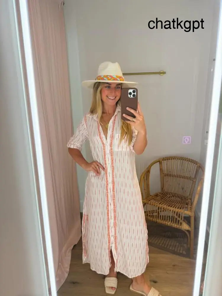 Boyfriend Maxi Dress - White / Sedona Ikat / XS/S - Swimwear