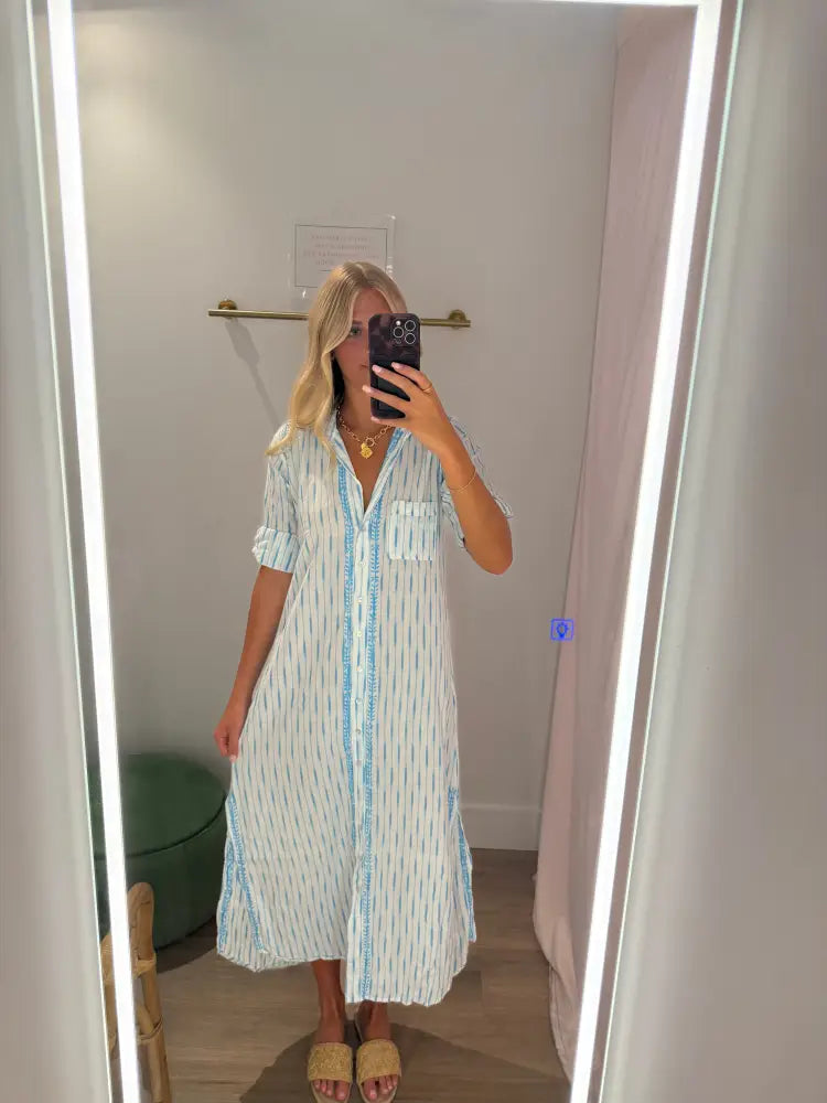 Boyfriend Maxi Dress - White / Tide Pool / XS/S - Swimwear