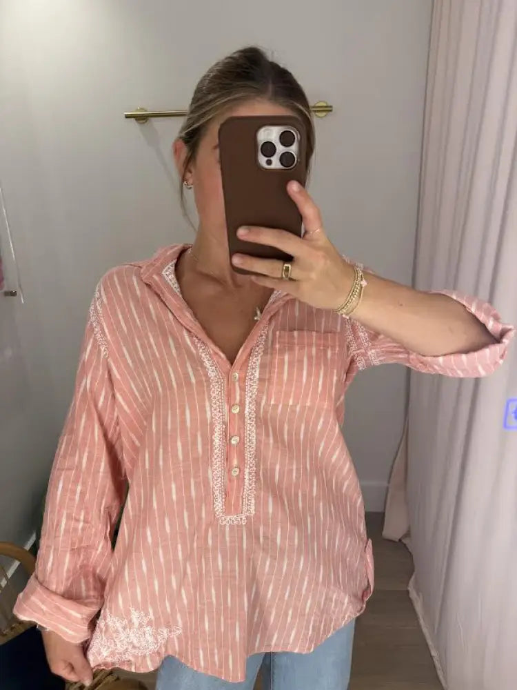 Embroidered Boyfriend Shirt - Sedona / White Ikat / XS/S - Swimwear
