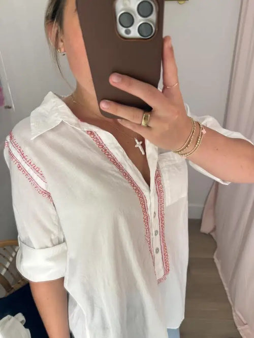 Embroidered Boyfriend Shirt - Swimwear