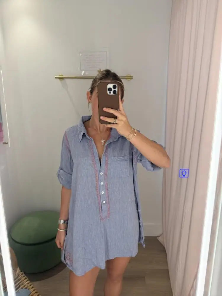 Embroidered Boyfriend Shirt - Swimwear