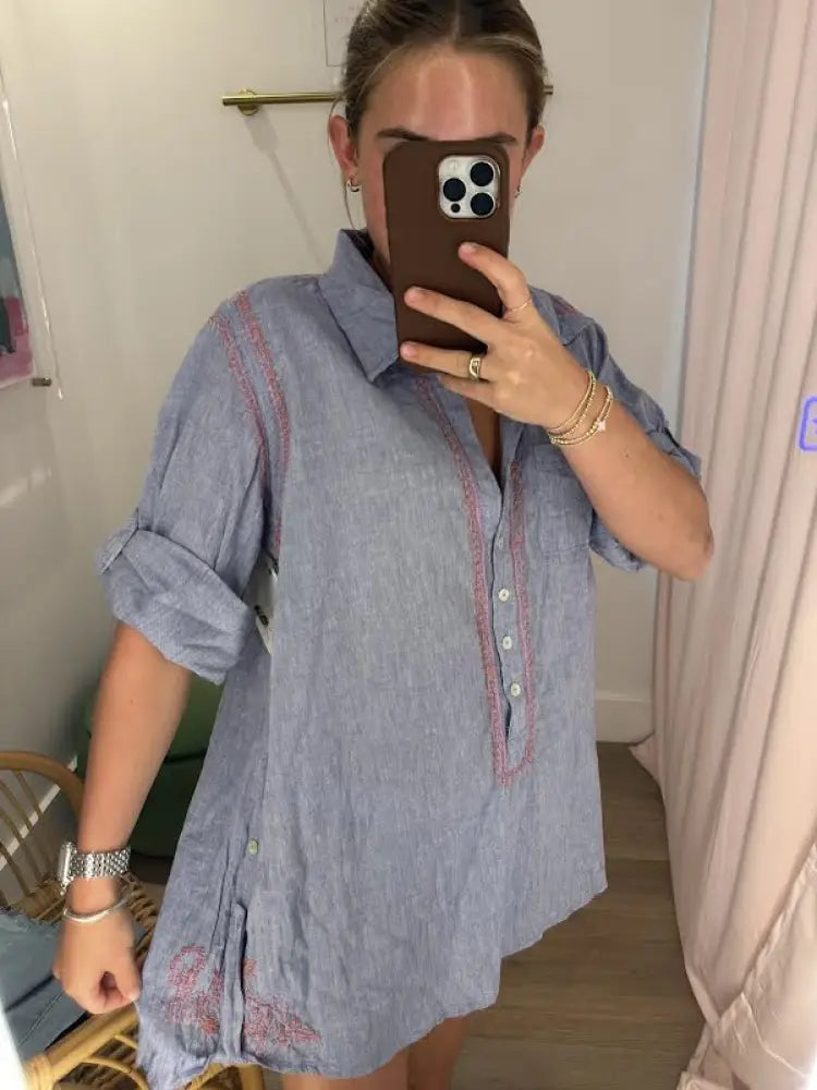 Embroidered Boyfriend Shirt - Swimwear