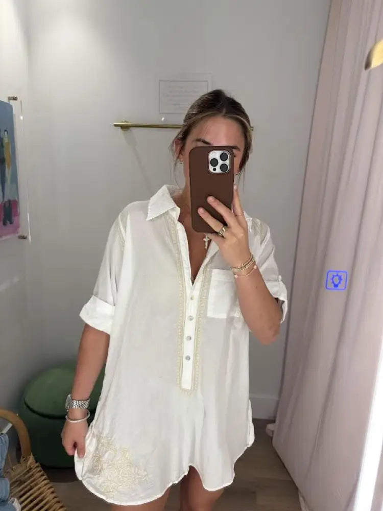 Embroidered Boyfriend Shirt - Swimwear