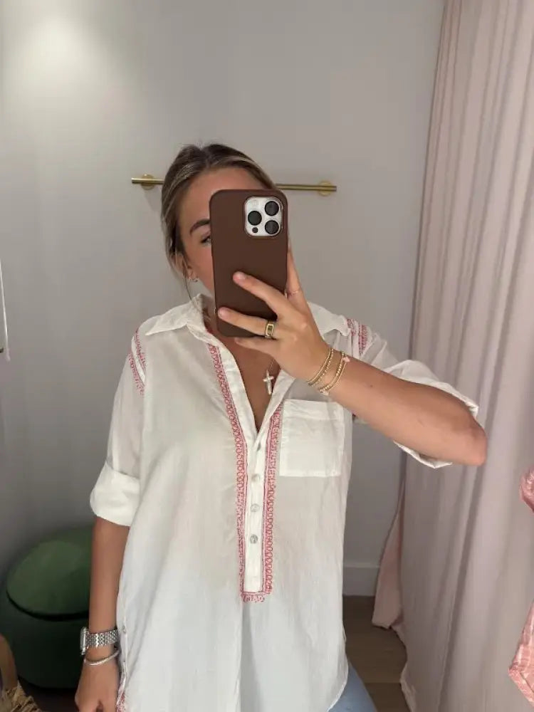 Embroidered Boyfriend Shirt - Swimwear