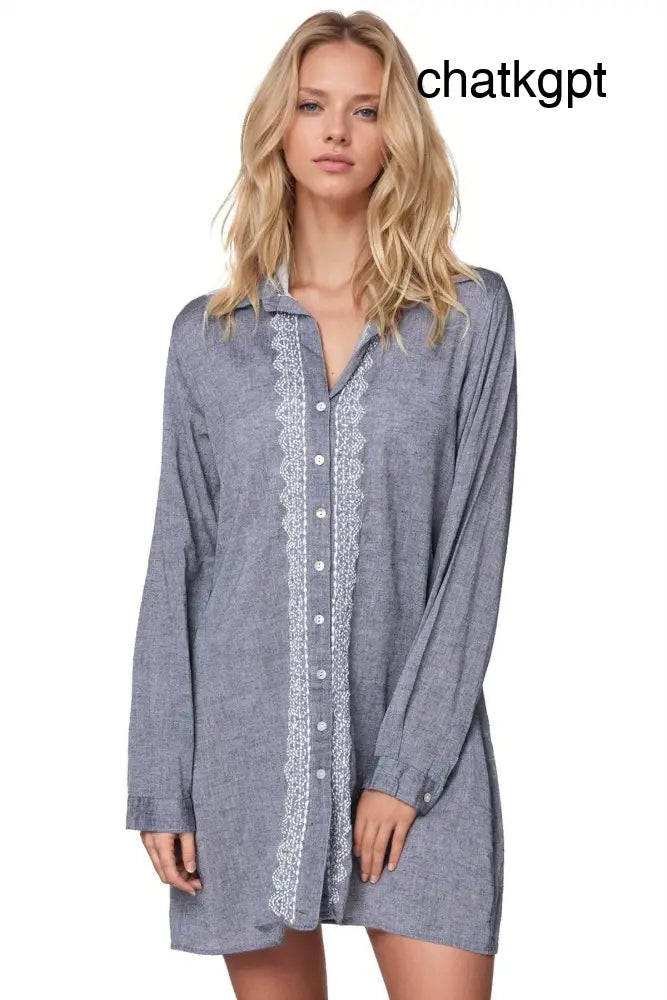 Ziggy Button Down in Chambray - Charcoal / XS/Small - Swimwear