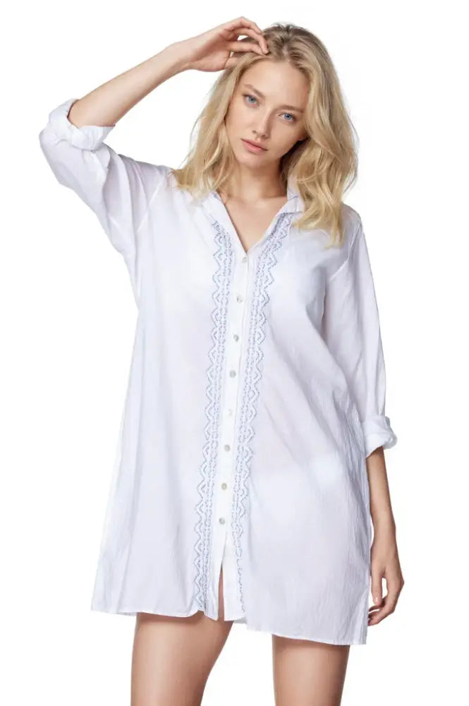 Ziggy Button Down in Chambray - White / XS/Small - Swimwear